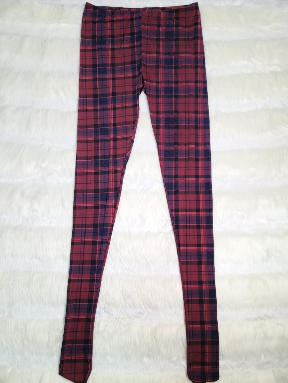 SKIMS Milky Sheer Tights Merlot Navy Plaid Women Large NEW